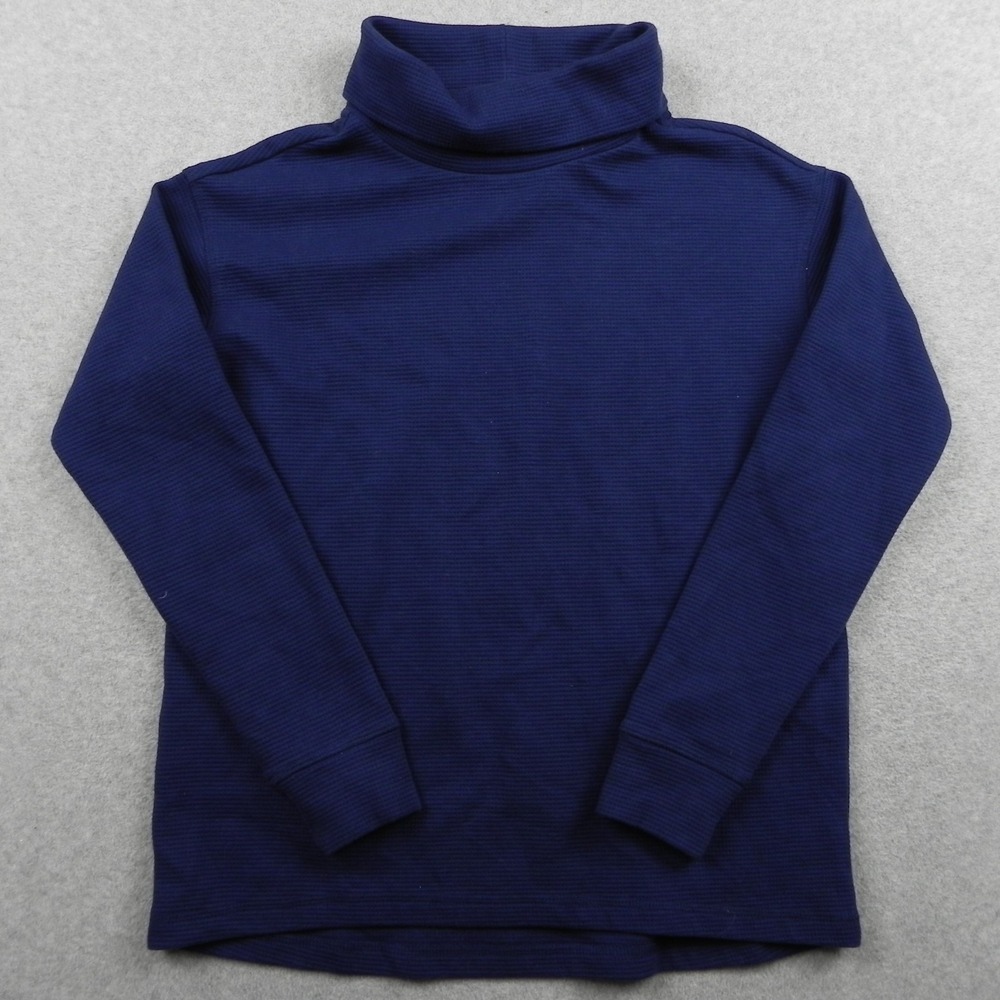 Lands' End Sweater Womens Small Waffle Knit Funnel Neck Casual Blue Long Sleeve